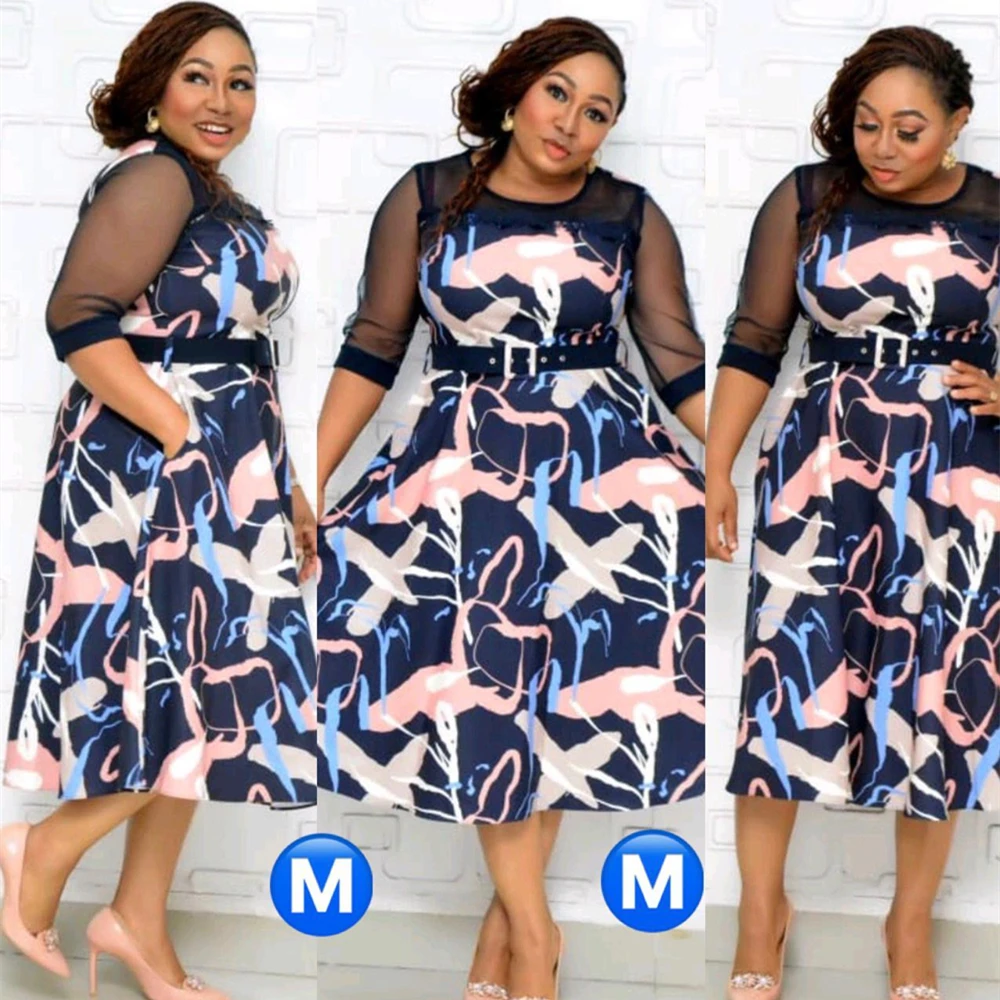 2021 Hot Sale African And Turkey Style Plus Size Printed Sashes Dress For Women