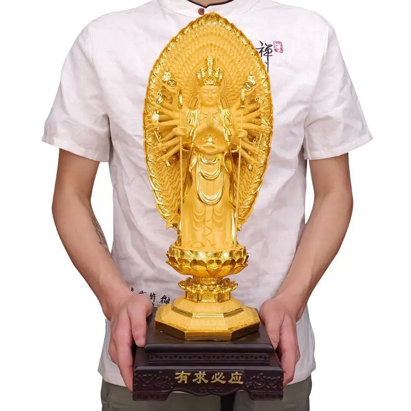 

Buddhism Golden Thousand Hands Guanyin Resin Statue Home Study Office Ornaments Housewarming Christmas Gifts Decorations