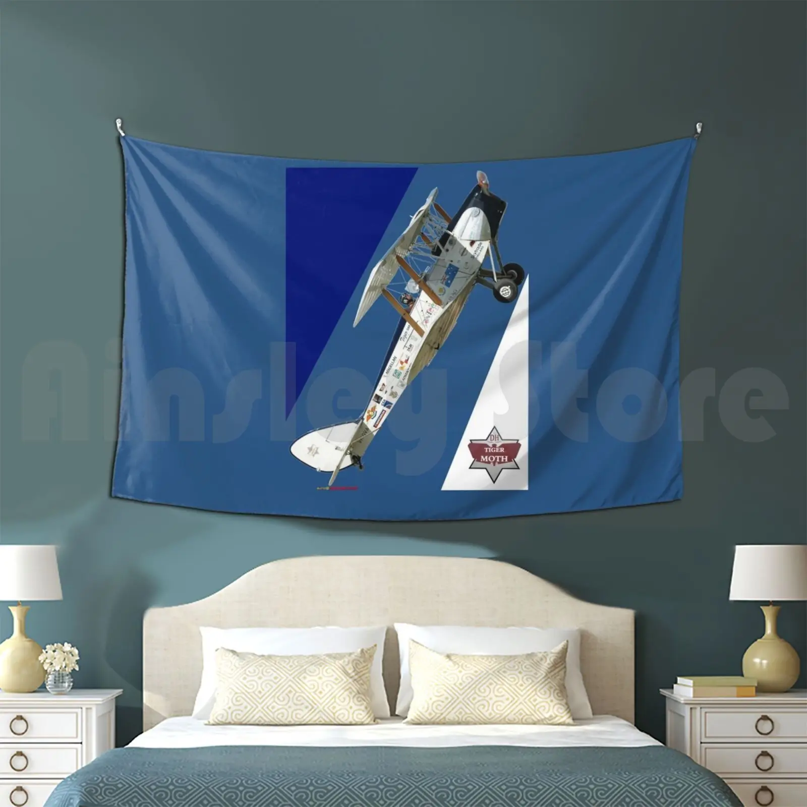 Plane & Simple Badge-Tiger Moth Vh-Gva 2010 Tapestry Living Room Bedroom Airplane Aviation Airplane Fly Flying Flight