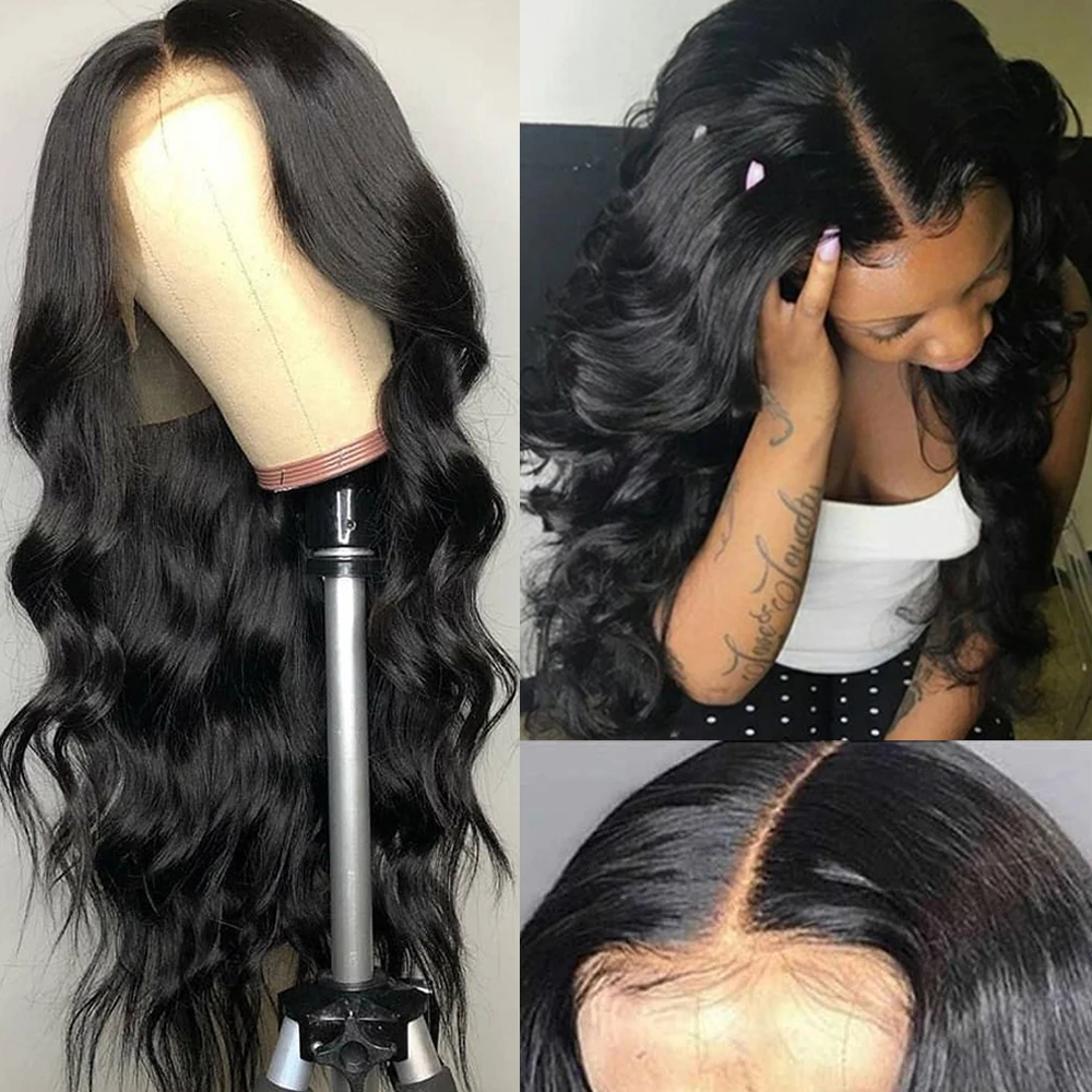 Perruque Lace Wig Body Wave brésilienne Remy, cheveux naturels, 13x1, avec Baby Hair, partie centrale, sans colle, 150%