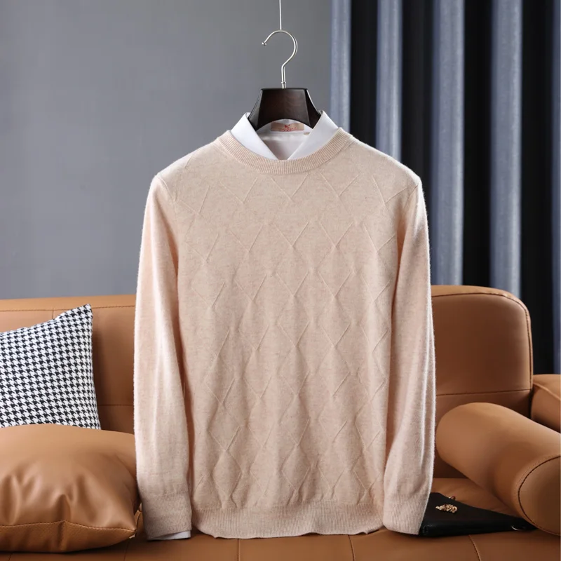 Hot Sale 100% Australian Wool Knitting Knitwears Men Long Sleeve Oneck Pullovers Winter Warm Male Sweaters