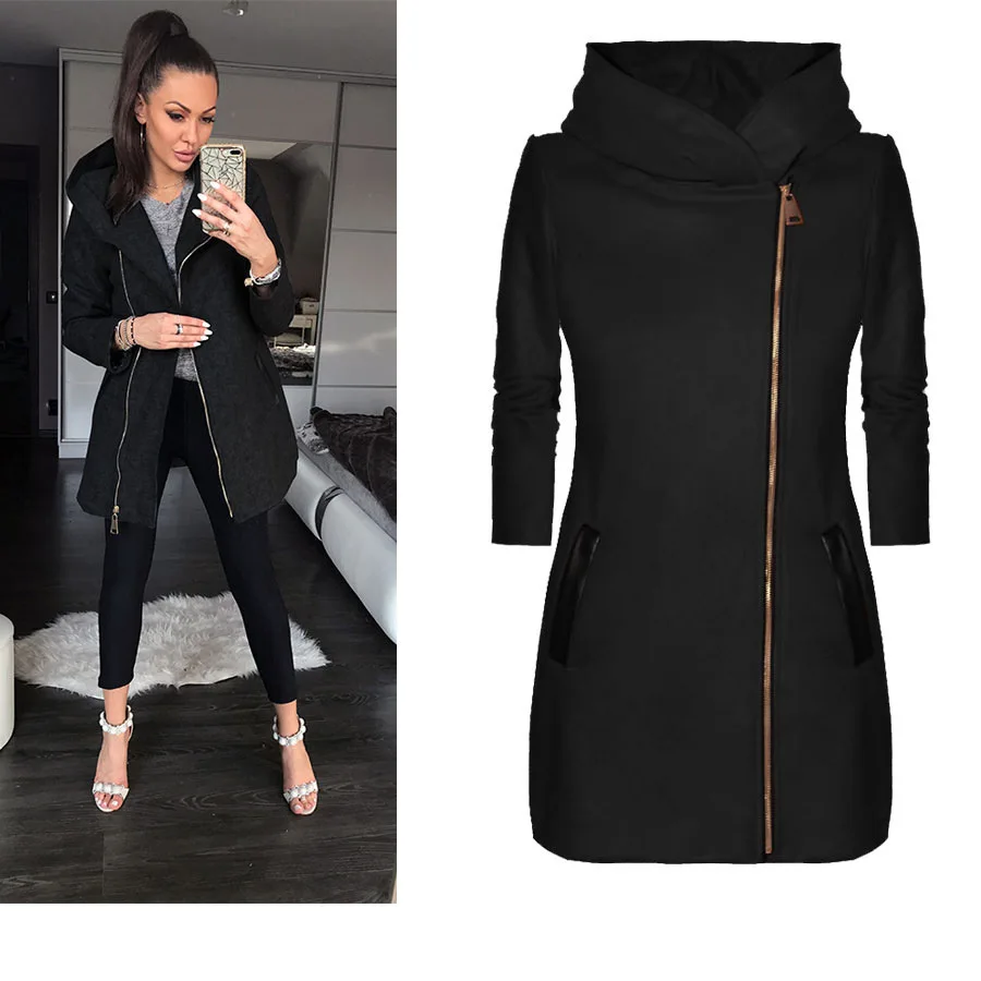 Fashion Trend Loose Side Zipper Plus Fleece Jacket Hooded Sweater Woman