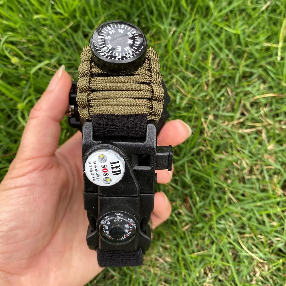 Outdoor Tactical Survival Watch Wristband Bracelet Camping Kit Survive Paracord Watch EDC MultiTool Bracelet Waterproof