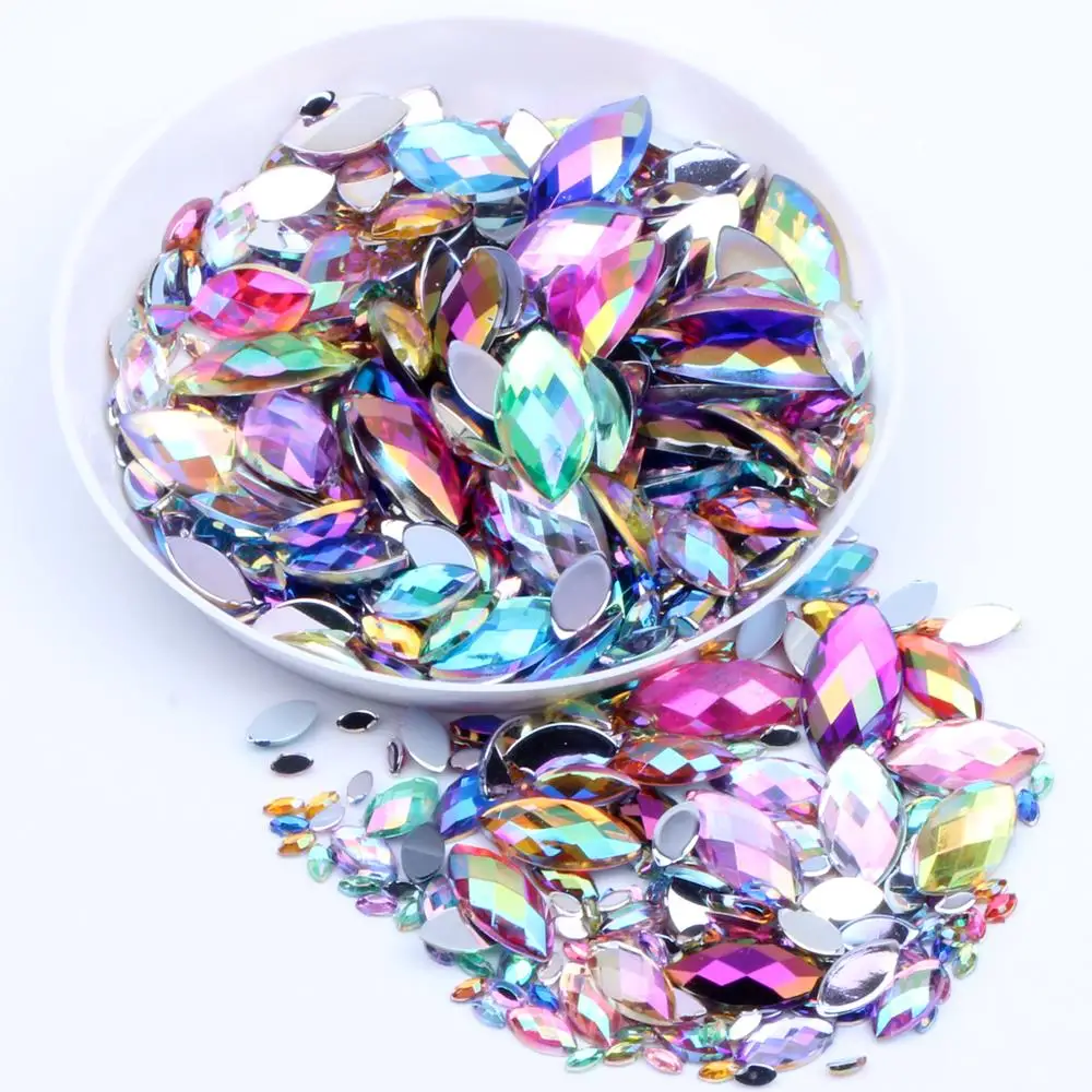 

Acrylic Craft DIY Gems 3x6mm 10000pcs Flatback Marquise Earth Facets AB colors Rhinestone Strass High Shine Nail Art Decorations