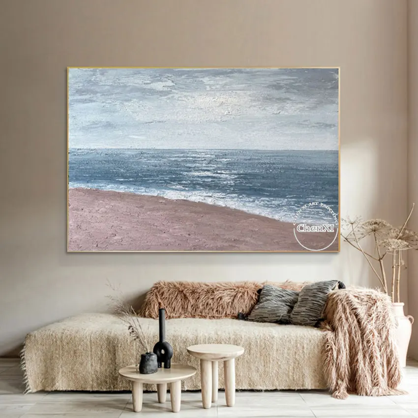 Unframed At Cloudy, To Sunny Noon A Delightful Sea View Oil Painting On Canvas, Large Wall Art, Modern Apartment Decoration