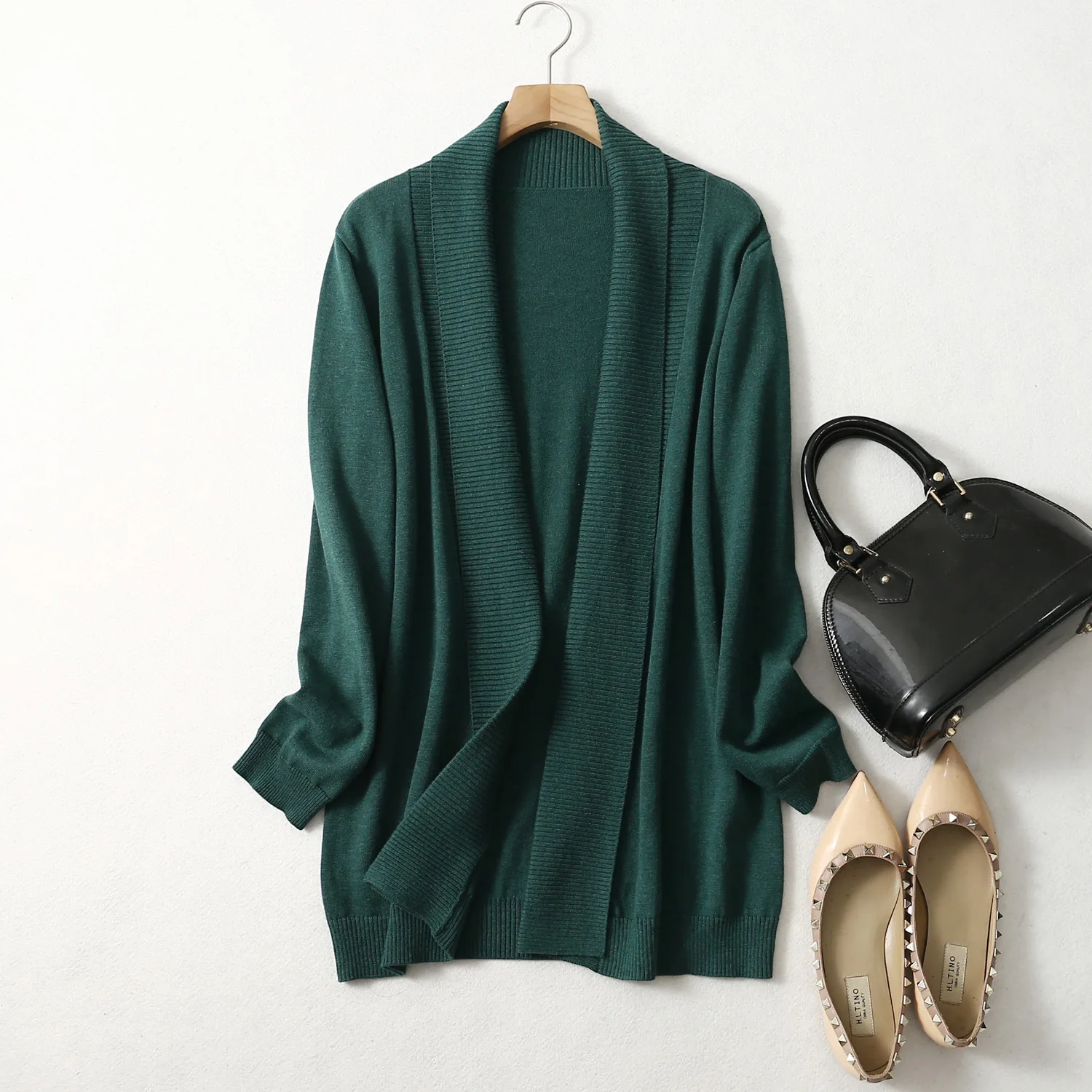 Women Real Mulberry Silk Cashmere Blend Long Sleeve Long Cardigan Sweater Top Shirt LY016