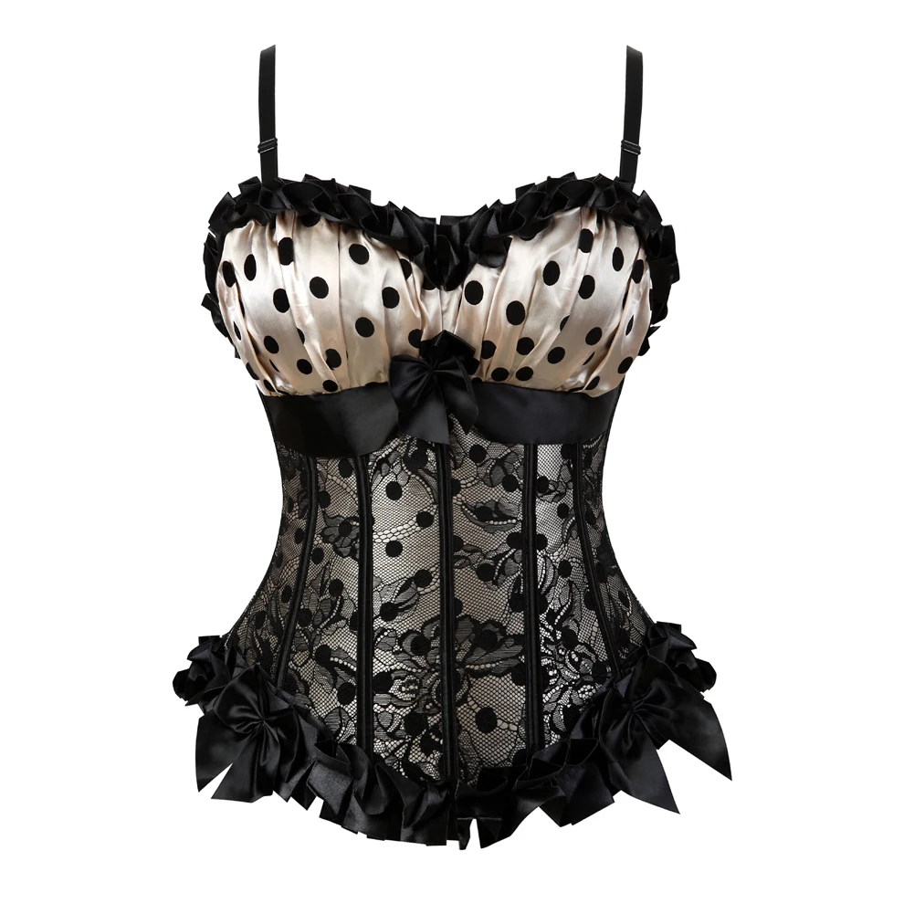 Overbust Corset Top With Straps Bowknot Lace Corset Bustier Tops Victorian Sexy Corsets for women Evening Plus Size