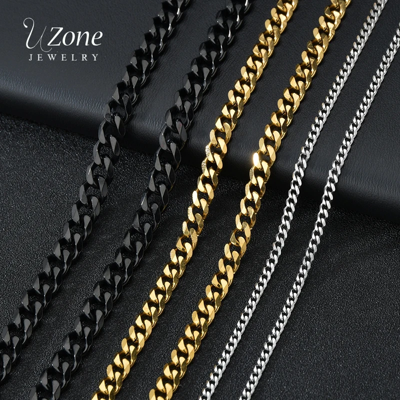 Uzone Basic Punk Stainless Steel 3,5,7mm Curb Cuban Necklaces For Men Women Gold Color Link Chain Chokers Solid Metal Jewelry