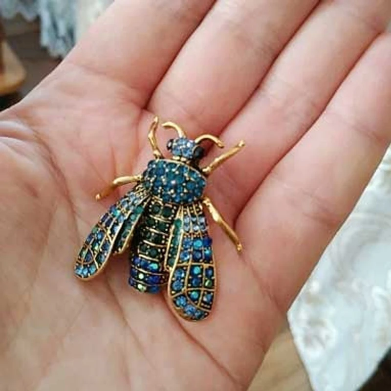 Blue Bee Metal Brooch Insect Rhinestone Brooches For Women Pins Scarf Clip Jewelry Broach Bouquet