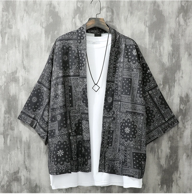 Cashew flower printed shirt Japanese kimono cardigan men haori summer loose thin couple sunscreen kimono yukata кимоно