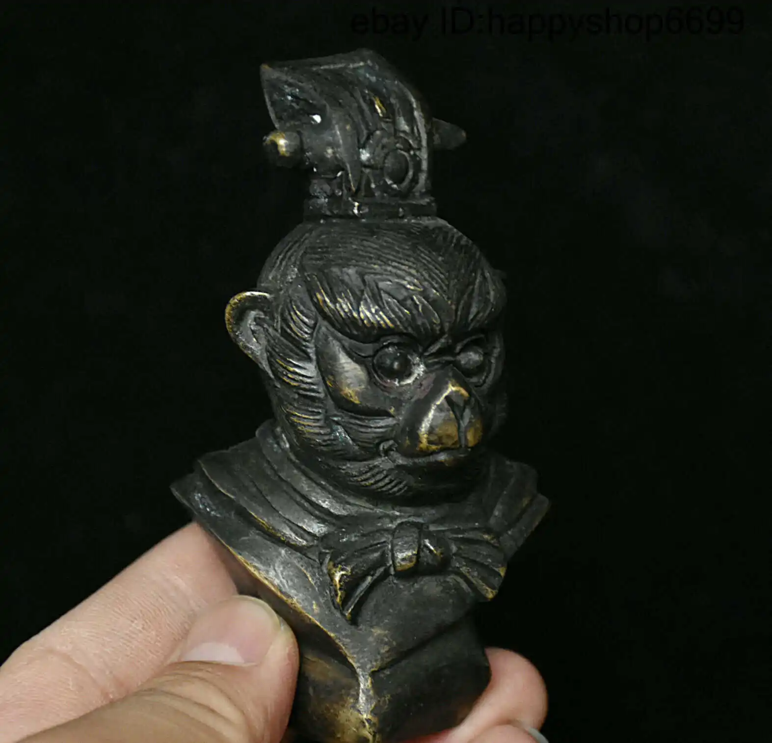 Old Chinese Bronze Monkey King Sunwukong Mars Buddhas Peerless Hero Head Statue Figurines Desk Decoration Collection Ornaments