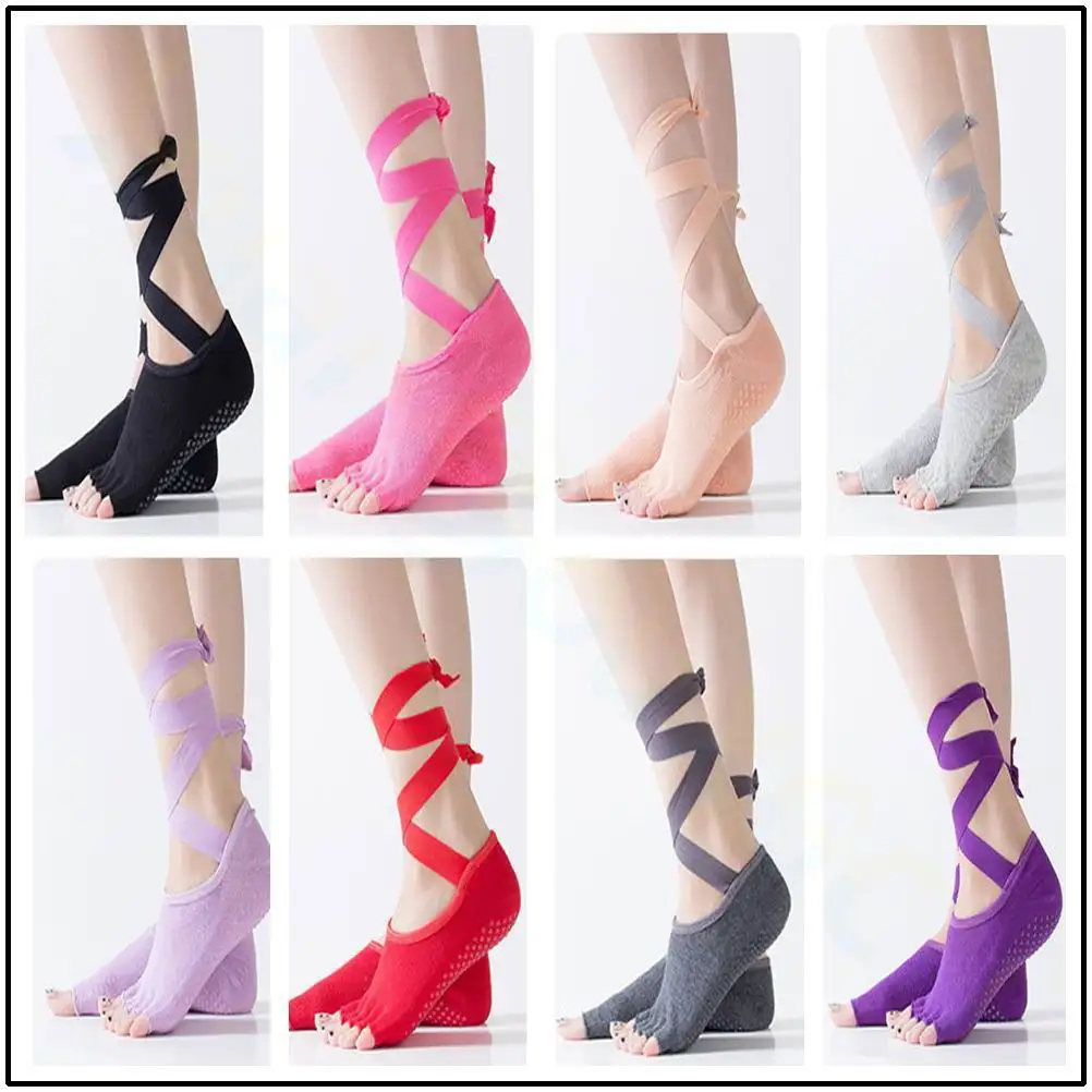 Women Bandage Yoga Socks Non-Slip Quick-Dry Damping Pilates Ballet Dance Cotton Sock Barre Ballet Dance Barefoot Workout Slipper