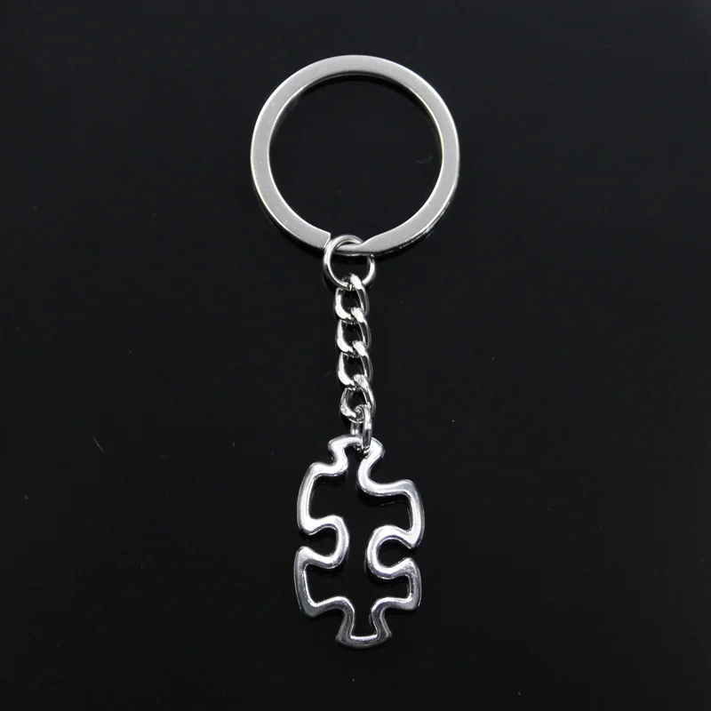 Jigsaw Puzzle Piece Autism Awareness 30x18mm Pendant Key Ring Metal Chain Silver Color Men Car Gift Keychain Dropshipping