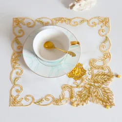 European Handmade Beading Gold Square Table Mat Coaster Antique Jewelry Desk Lamp Cover Cloth Bedroom Study Kitchen Decoration