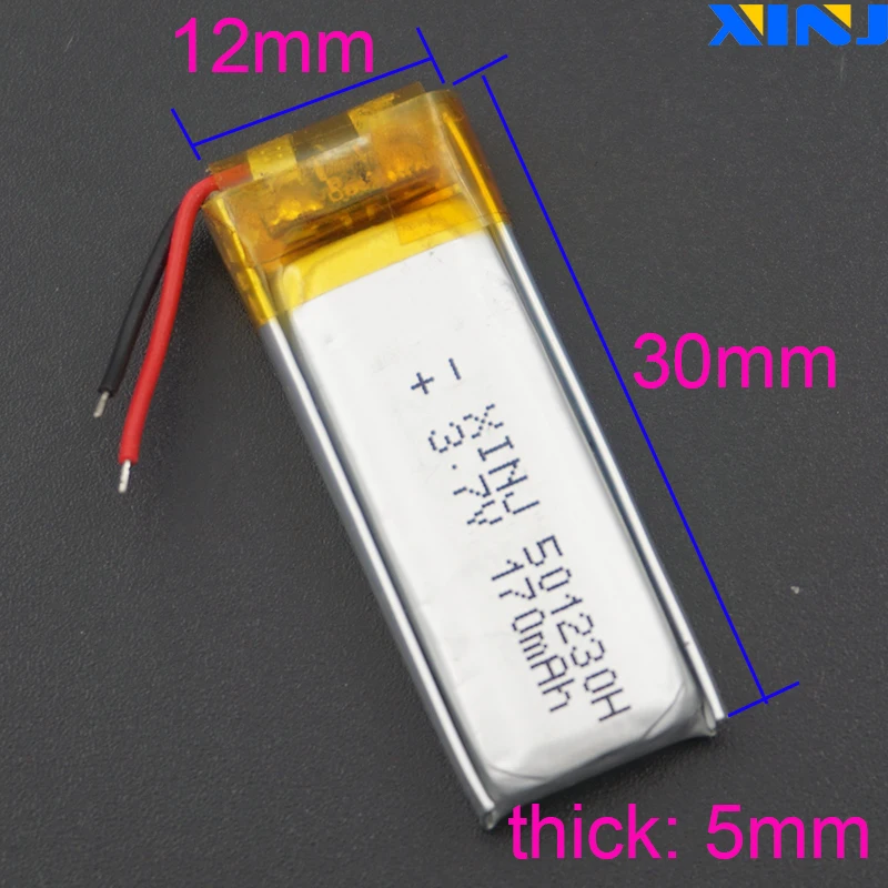 XINJ 5pcs 3.7V 170 mAh Li Polymer Lipo Battery 501230 For GPS Recording Pen Mp3 Bluetooth Speaker LED Light DashCam