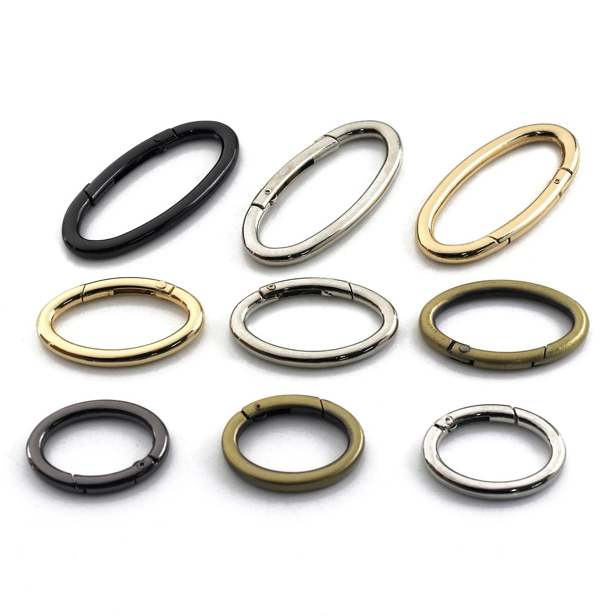 1x Metal Oval Ring Snap Hook Spring Gate Trigger Clasps Clips for Leather Craft Belt Strap Webbing Keychain Hooks S/M/L