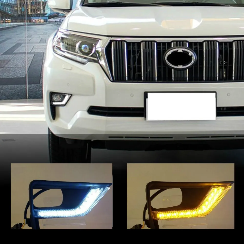 

2PCS LED For Toyota Land Cruiser Prado 2018 DRL Daytime Running Light Daylights Fog lamp With Turn Signal Lamp