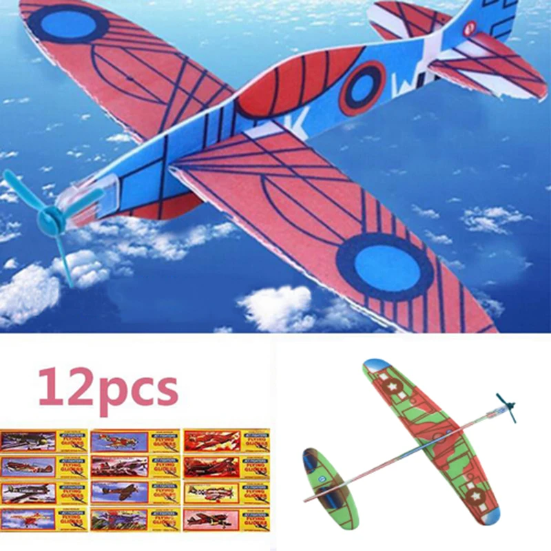 12pcs/lot Foam Material Hand Throw Plane Outdoor Launch Glider Children\'s Gift DIY Model Toy 19 Cm Fun Children\'s Helicopter Toy