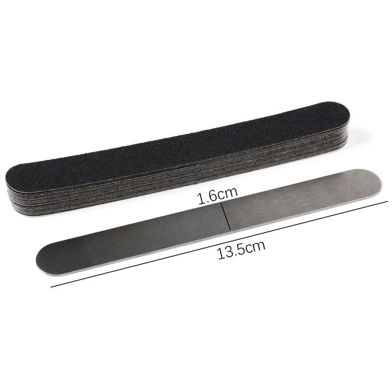 Mini Replaceable Nail Art File 50Pcs Black Straight Removable Sandpaper Pads Stainless Steel Handle Metal Buffer Manicure Block