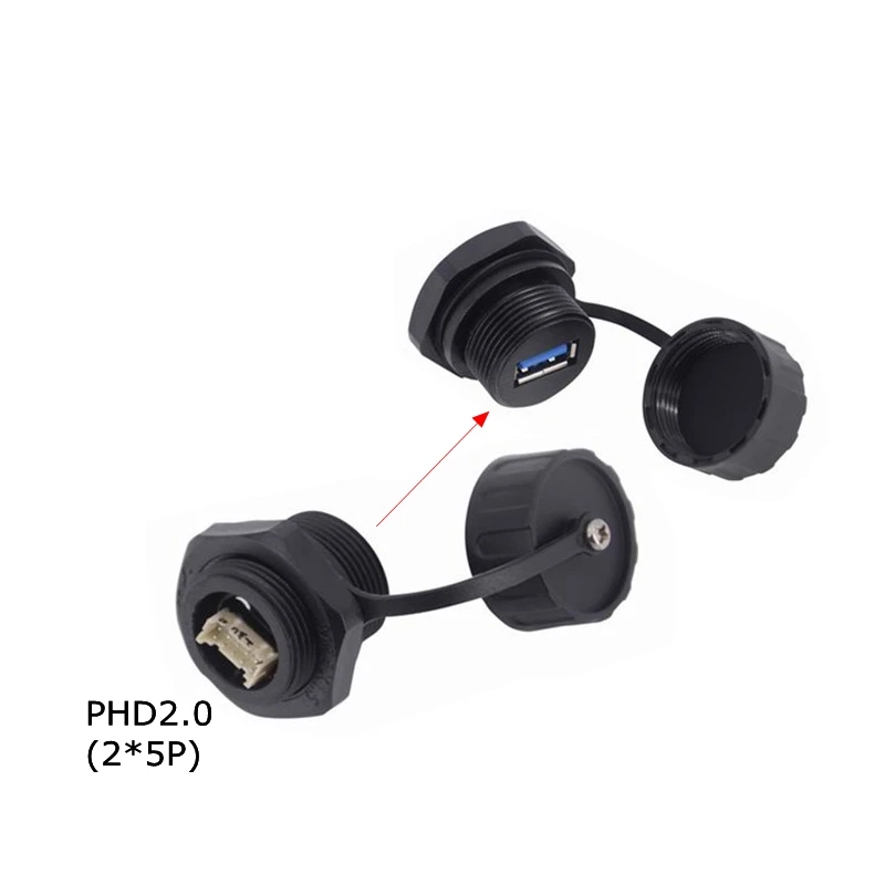 USB 3.0 Waterproof Connector A Female Socket M20 M25 Panel Mount Adapter to 10Pin PHD 2.0 A Female IP68 Waterproof Aviation Plug