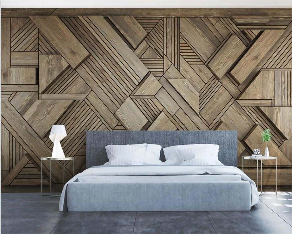 welyu Customized wallpaper 3D three-dimensional golden European retro background wall geometric wood grain restaurant decoration