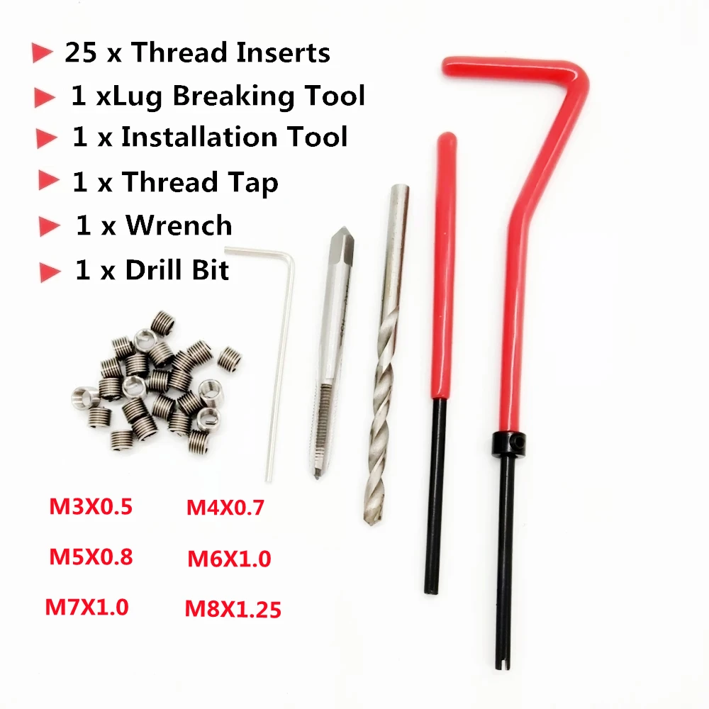 25pcs Thread Repair Tool for Restoring Damaged Threads Machine Tools M3 M4 M5 M6 M7 M8 Helicoil Car Pro Coil Coarse Crowbar