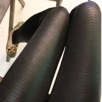 Leggings de piel de serpiente para mujer, pantalones de cuero PU, patrón de alta calidad, elásticos, ajustados, negros, mate, informales, Punk, Rock