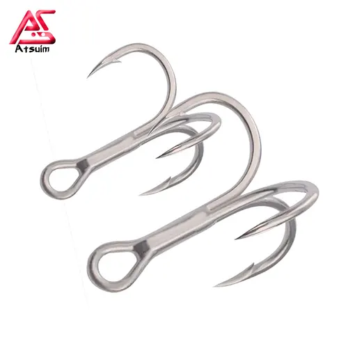 Imagen 1 del producto AS-anzuelos triples de 100 piezas, señuelo afilado, 1 #2 #4 #6 #8 #10 #, volteadas con púas, de acero de alto carbono, aparejos de asistencia para Pesca