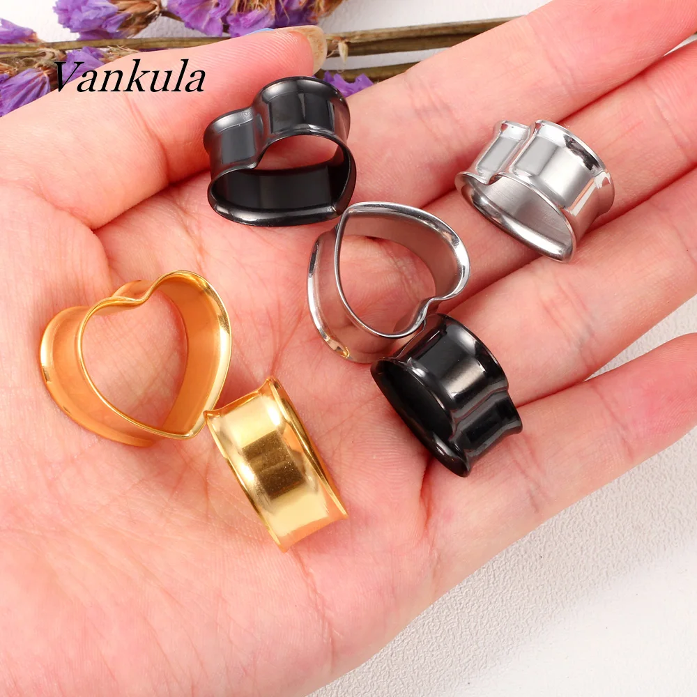 Vankula 2PCS 316L Stainless Steel Heart Shape Ear Tunnels Plugs Expander Pierced Earrings Body Jewelry Ear Gauges image 5