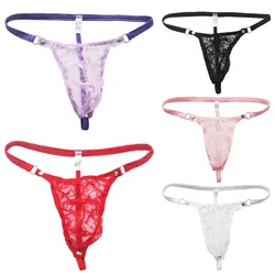 Sexy Men's Lingerie Sheer Floral Lace Micro Thong G-string Underwear Gay Male Sissy Transparent T-Back Mini Pouch Briefs