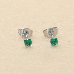 Stainless Steel  Stud Earrings Colorful AAA Square 3MM Zircons Earring No Fade Allergy Free For Unisex