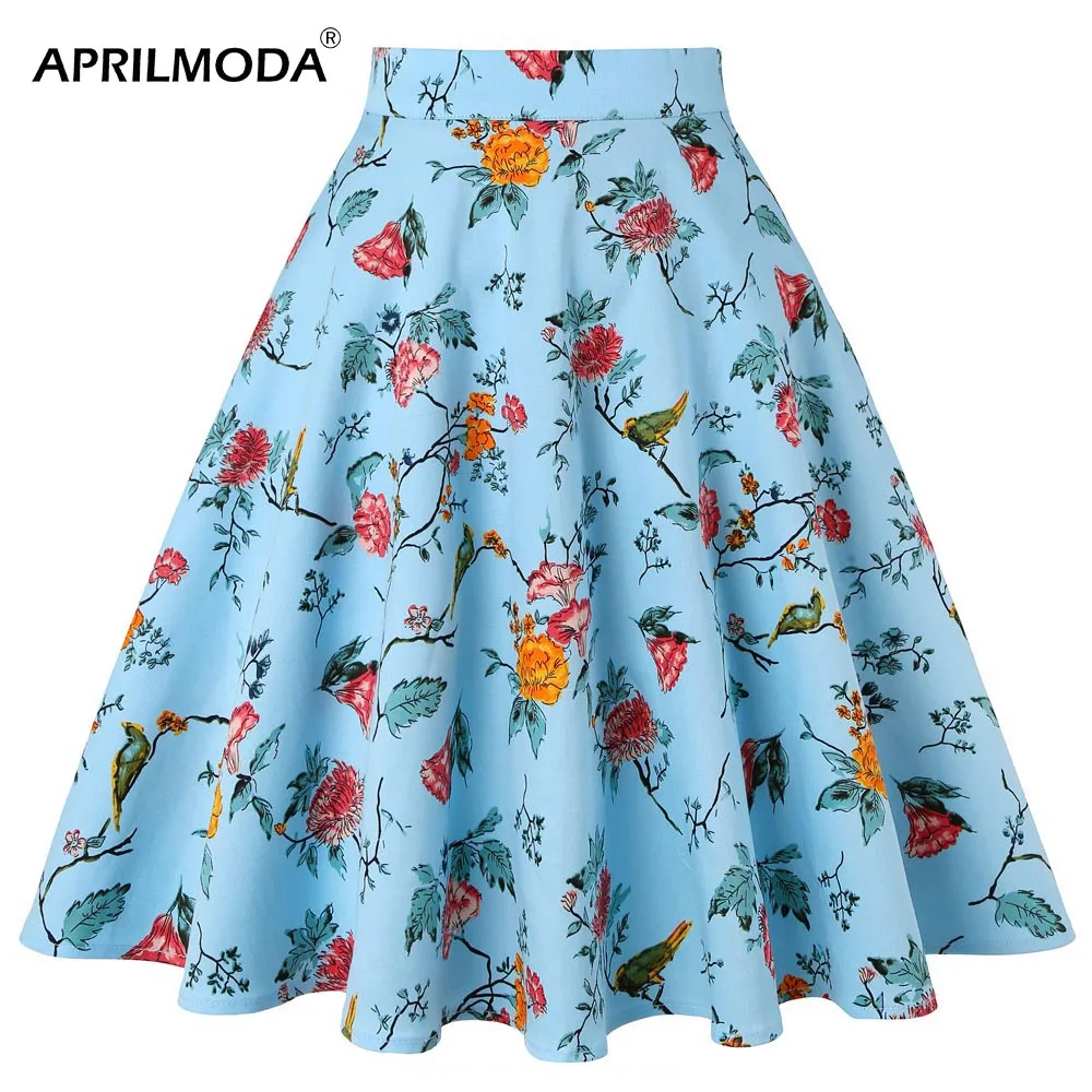 2023 50s 60s Retro Vintage Skirt Floral Printed Pin Up Rockabilly High Waist Skater Office Casual Women's Clothing For Party