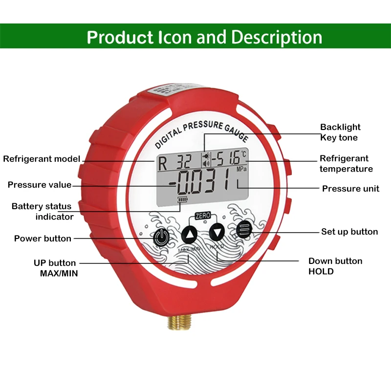 Pressure Gauge Refrigeration Digital Manifold Tester Vacuum Pressure Meter HVAC Temperature Tester Freon Pressure