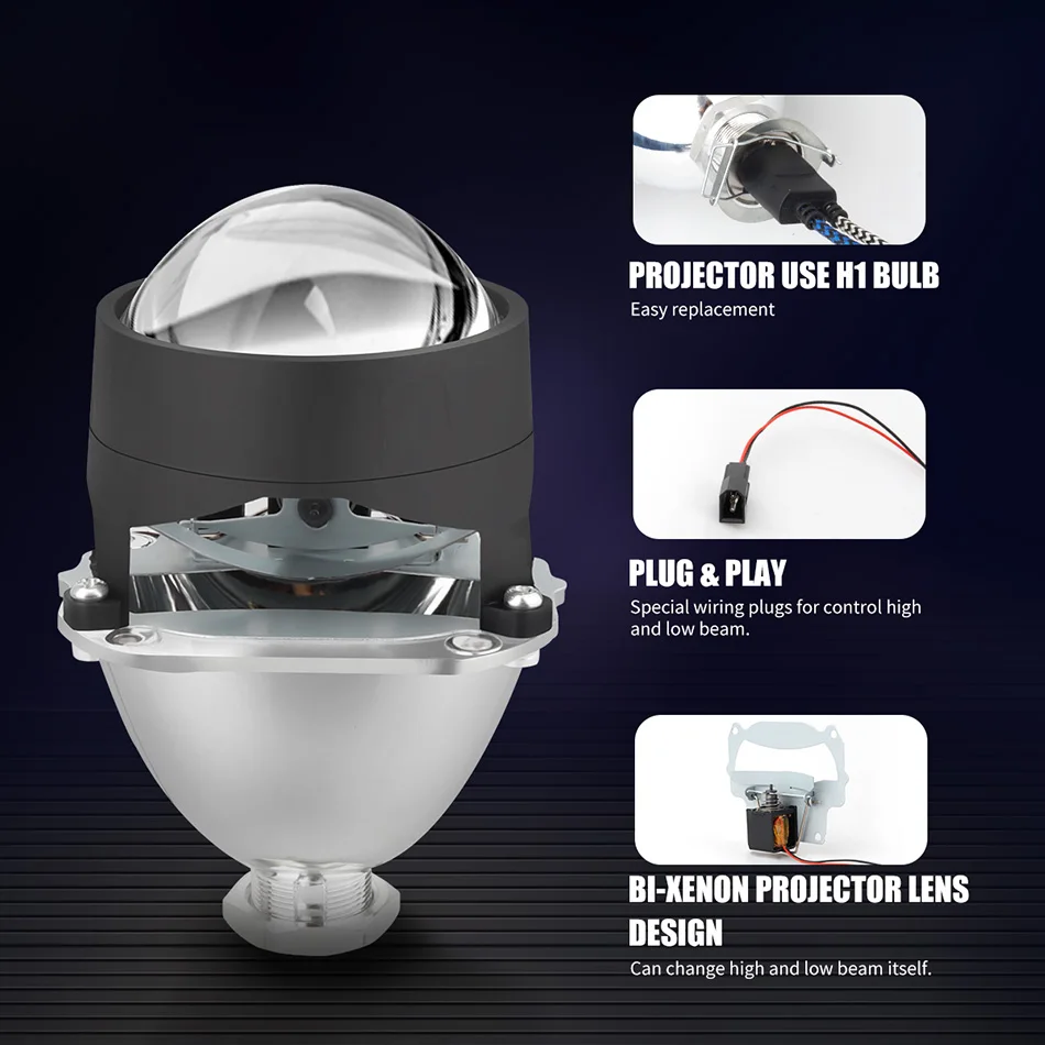KAFOLEE-Mini Bi Xenon HID, lentes de Faro de proyector, Retrofit Fit, H4, H7, H11, 2,5, H8, lámpara de cabeza de coche, cubiertas de pistola, 1x9005