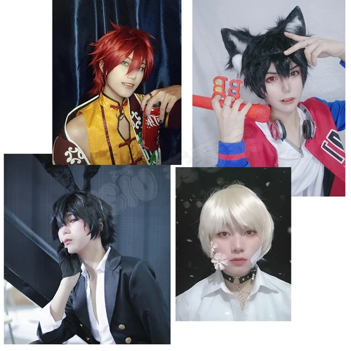 Imagen 2 del producto Peluca de estilo esponjoso para Cosplay, pelo corto de fibra sintética, 22 colores, negro, blanco, morado, azul y rojo, para fiesta