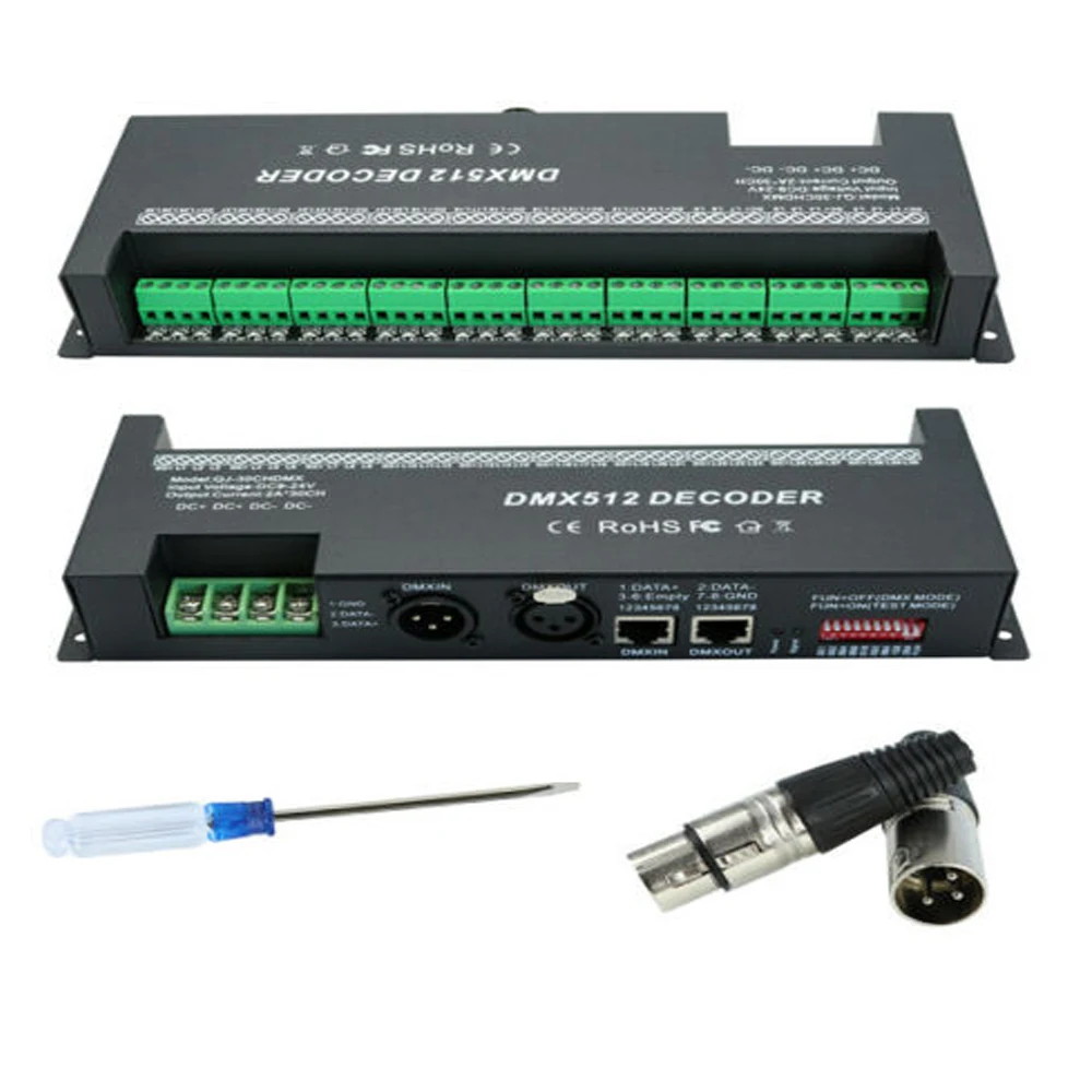 

30CH RGB DMX 512 Decoder led controller, RGB LED DMX512 decoder 30Channel x 2A for LED Strip Light DC9-24V 60A dmx dimmer driver