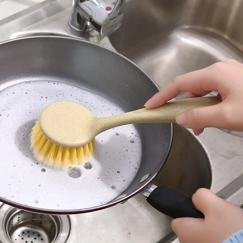 

Plant Based Cleaning Brush Plastic Long Handle Vegetable Scrub Brush Head Pot Brush Kitchen Countertop Hanging Type Dishwashing