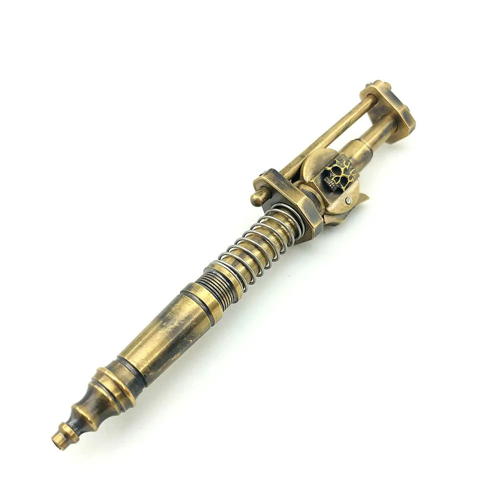 Outdoors Writing Tools EDC Handmade Dark Color Brass Skull Mechanical Sliding Pen Ballpoint Pen