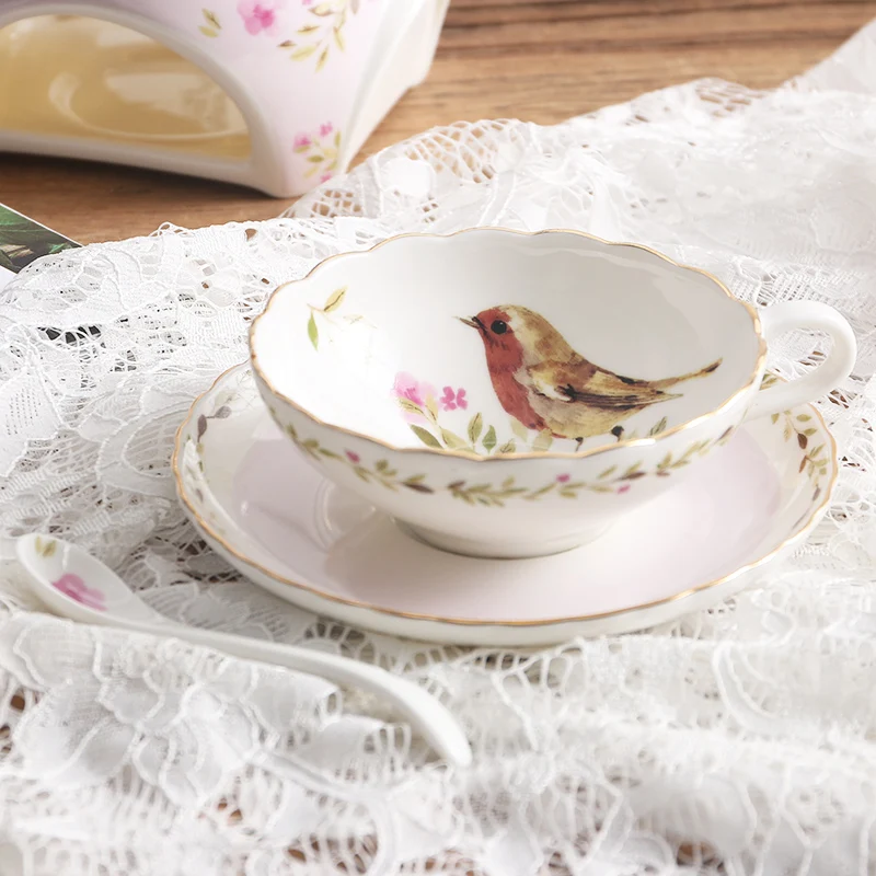 

European Style Flower Design Coffee Set, Tea Set, Phnom Penh Ceramic Coffee Cup and Saucer for Tea Time Bone China, 150ml