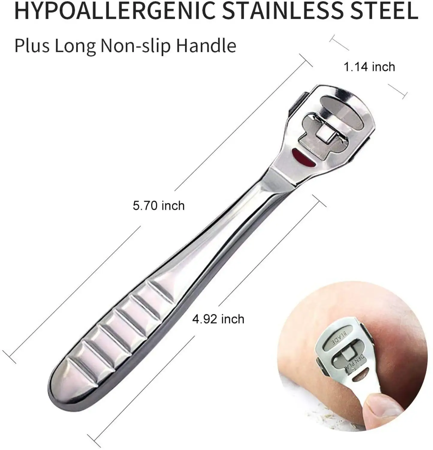 Foot Callus Shaver Heel Hard Skin Remover Hand Feet Pedicure Razor Tool Shavers Stainless Steel Handle 10 Blades Foot Care Tools