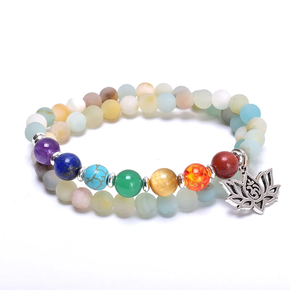 Frosted Amazonite and Charm Bracelet Natural Stone Bead Stretch Chakra Bracelet Women Healing Balancing Calm Bracelet Jewelry