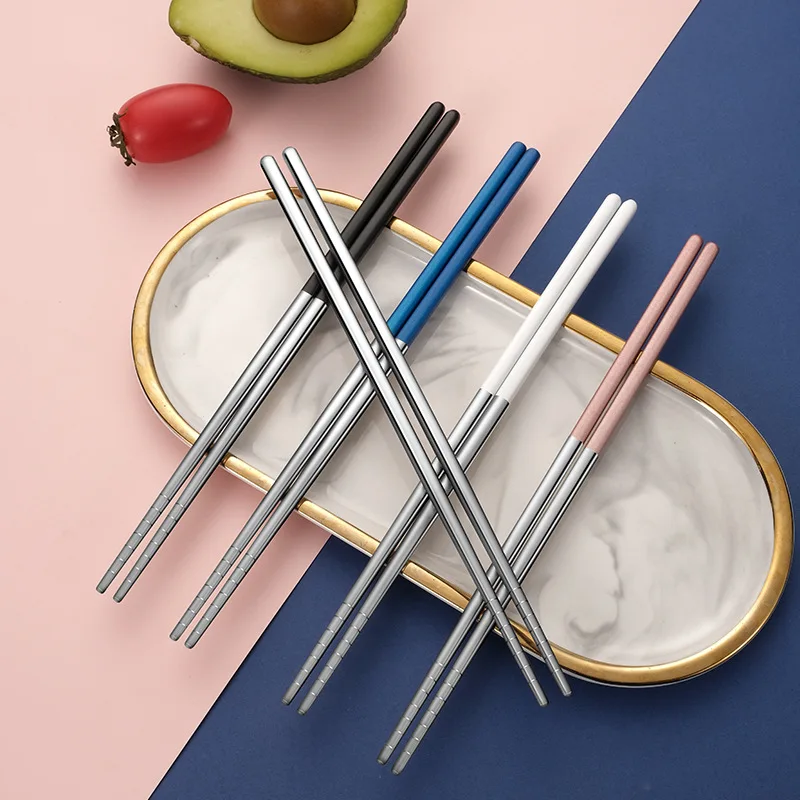 304 Stainless Steel Chopsticks Chinese Tableware Dinnerware Non-Slip Sushi Food Noodles Chopsticks Sticks Utensils for Kitchen