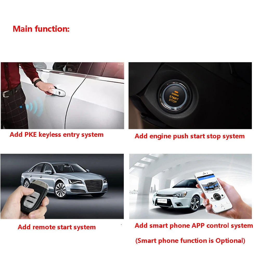 Car Alarm Engine Push Button Start Stop Remote Key Start Stop Keyless Entry Mobile Phone App Start For Toyota Corolla 2014-2018