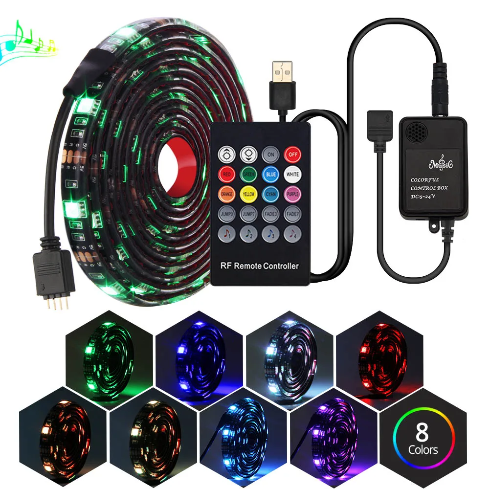 

12V Strip RGB Music Colored Tape SMD 5050 30LED/S and 60LED/S Light With Remote Control Lamp 5M 15M With Plug Decoration Bedroom