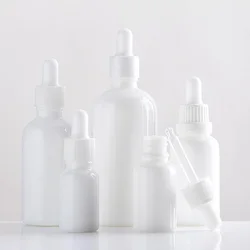 Botella de vidrio blanco vacía de 10x10ml, 15ml, 1oz, 30ml, 50ml, 100ml, Perfume, aceite esencial, botella cuentagotas de líquido electrónico con goma blanca