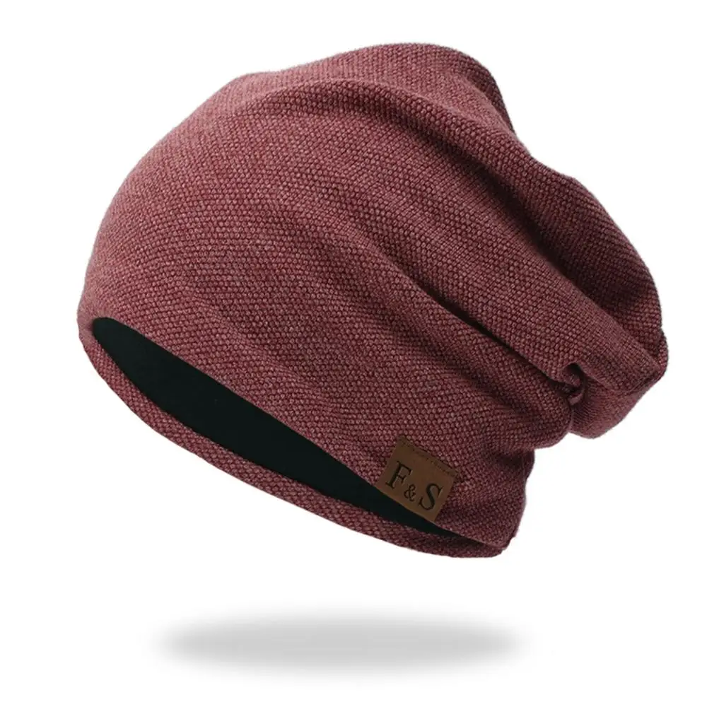 Autumn Winter Beanie Caps Casual Thermal Elastic Knitted Cotton Sports Warmer Casual Headwear Knitted Solid Unisex