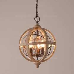 Globe Wood Chandelier Bedroom Living Room Hanging Lights Antique Round Sphere Wooden Chandelier For Master Bedroom Foyer Kitchen