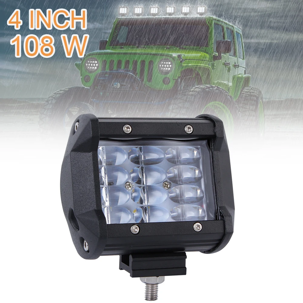 

1PC 4 Inch 108W Work Light 10800LM Quad Row Off Road Spot Flood Combo Beam LED Light Bar Driving Fog Lamps for Jeep SUV ATV UTV