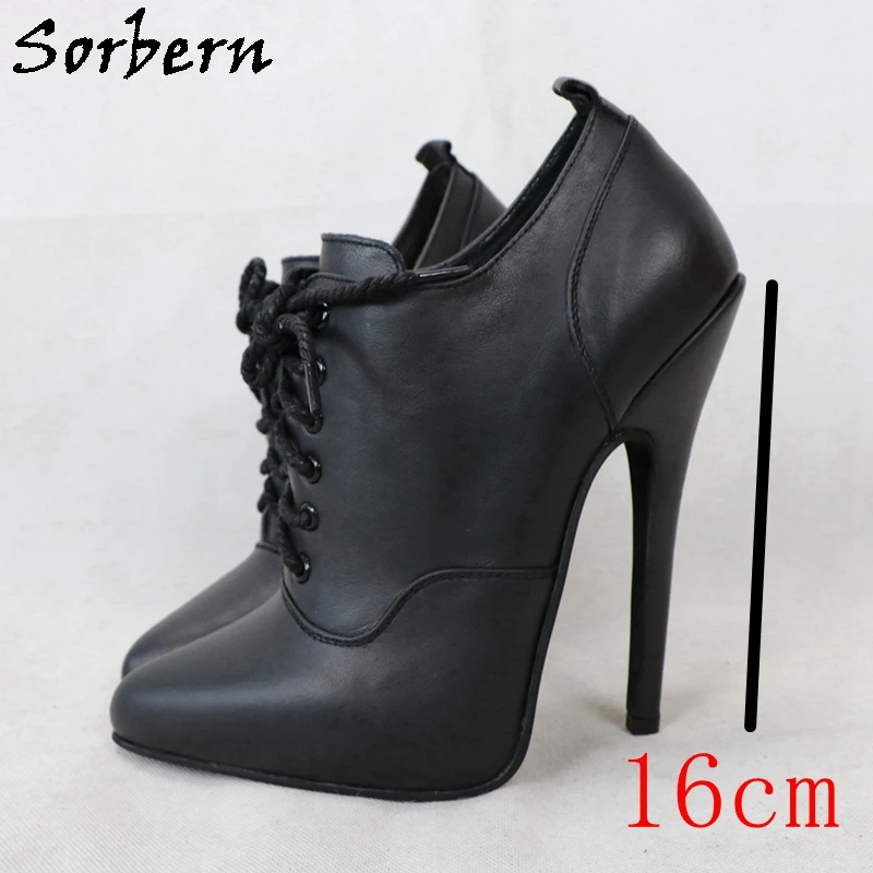 Sorbern Genuine Leather Women Pump Black Matt Lace Up Shoe Ladies 14Cm Stilettos High Heel Platform Shoes Pump Multi Colors