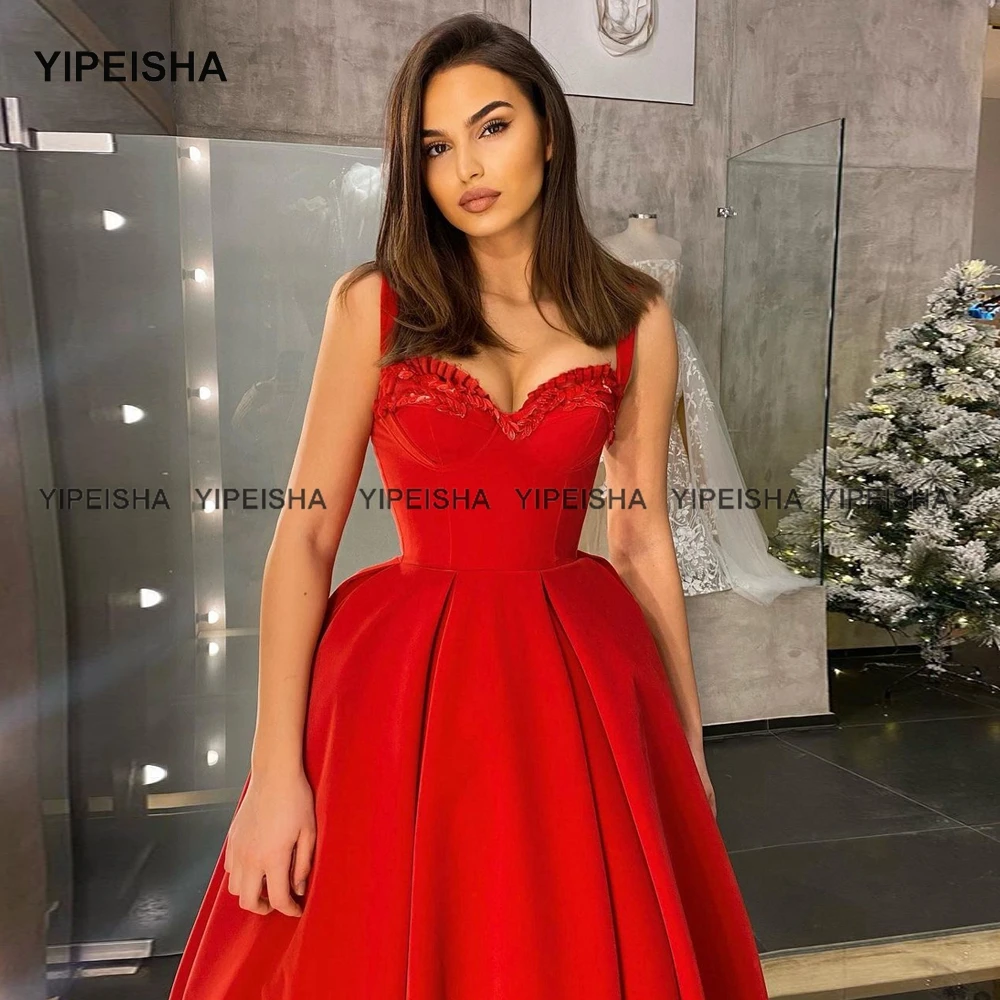 Yipeisha Vintage Tee-länge Party Kleider Schatz Midi Prom Kleider A-linie Red Formale Cocktail Kleider